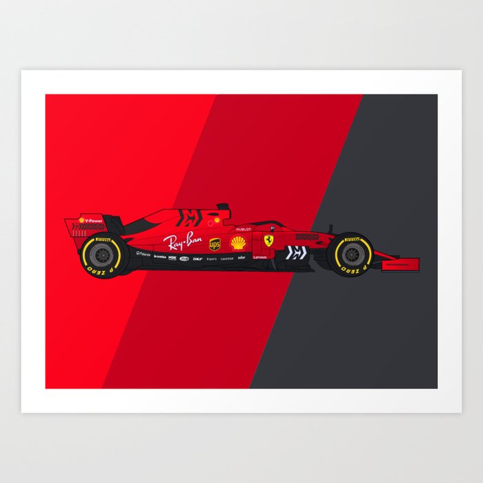 Hand-drawn Vector of the Formula 1 Car of Leclerc and Vettel Art Print