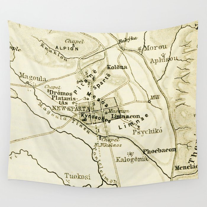 Vintage Map of Sparta Greece (1894) Wall Tapestry