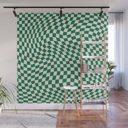 70s Retro Groovy Green Swirled Checker Pattern Wall Mural