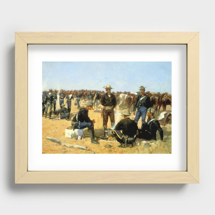 Frederic Remington Western Art “Cavalryman's Breakfast” Recessed Framed Print