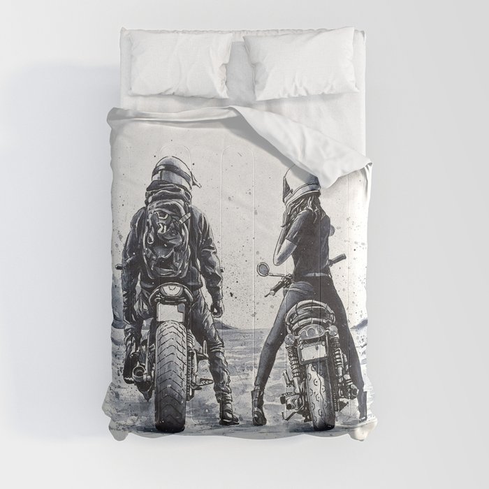Romantic biker couple Comforter