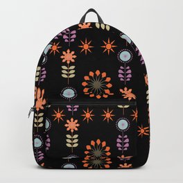 Retro Black Floral Abstract Pattern Backpack