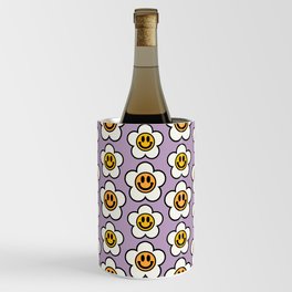 Bold And Funky Flower Smileys Pattern (Muted Lavender BG) Wine Chiller