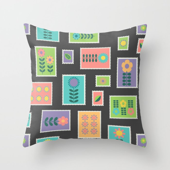 Hygge style colorful postage stamps Throw Pillow