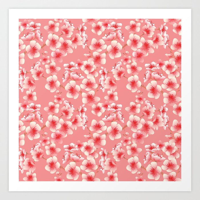 Cherry Blossom Flower Pattern 12 Art Print