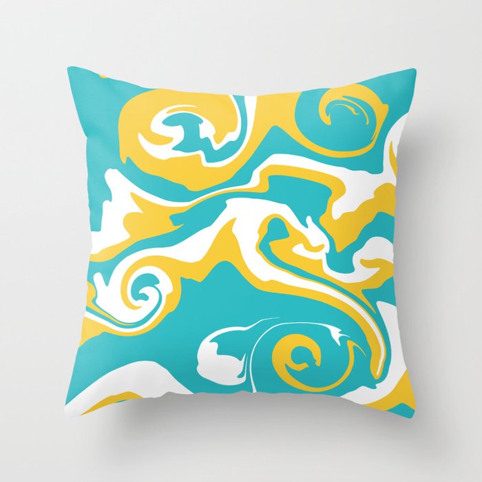 Spill - Turquoise and Yellow Throw Pillow