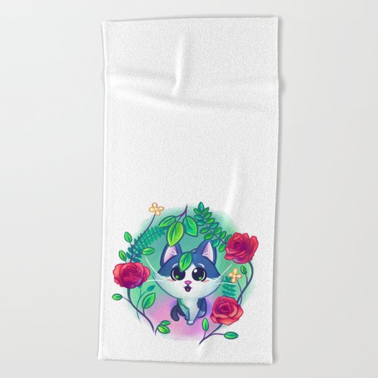 Kitten Garden Beach Towel