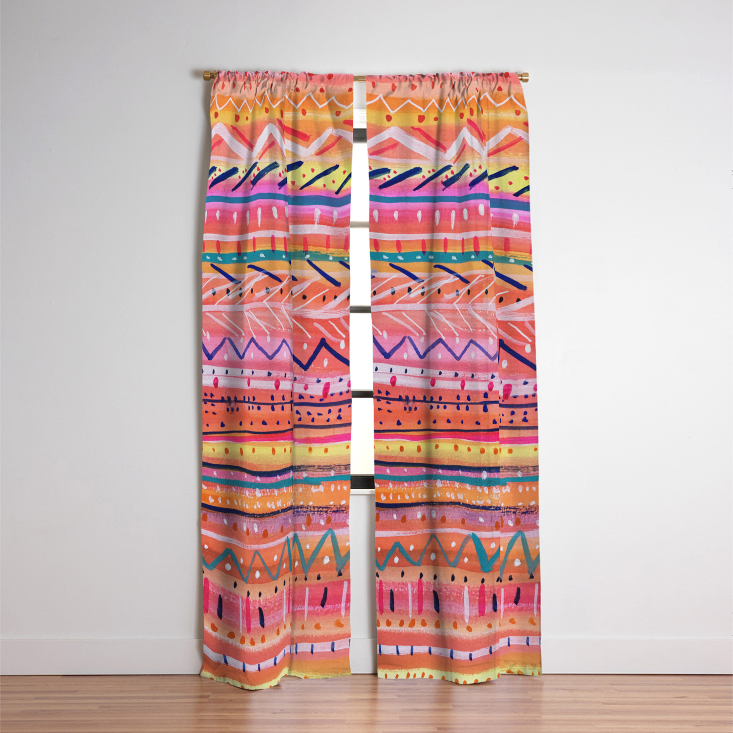 Hand Painted Bright Patterned Stripes Blackout Curtain By