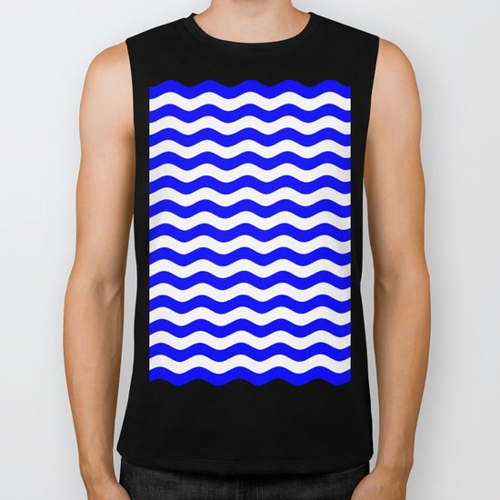 Wavy Stripes (Blue/White) Biker Tank