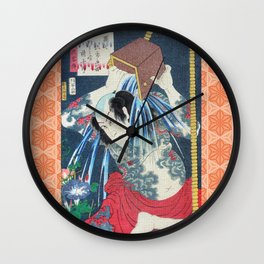 Japanese Kunisada Tattoo Warrior Print Wall Clock