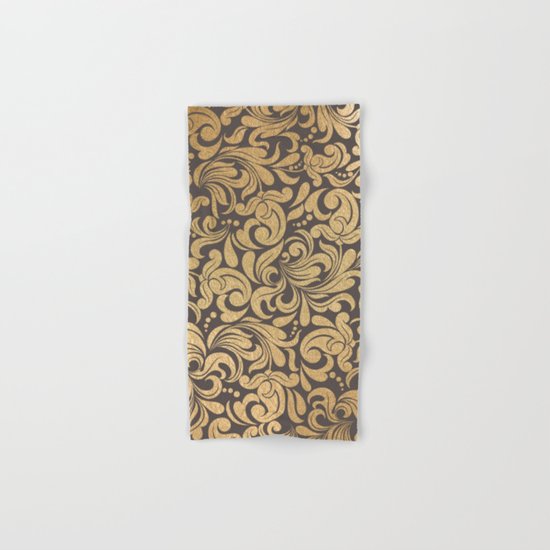 Gold foil swirls damask #11 Hand & Bath Towel