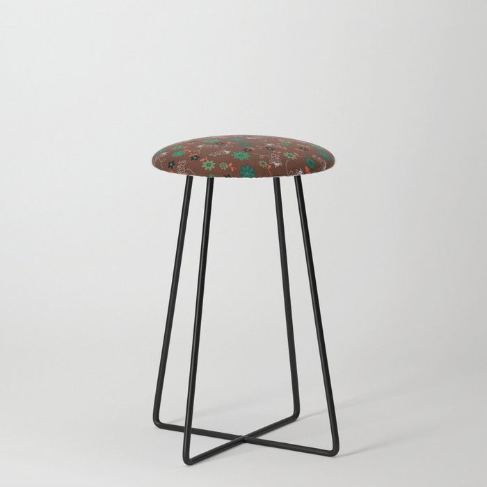 Brown And Green Flowers Counter Stool