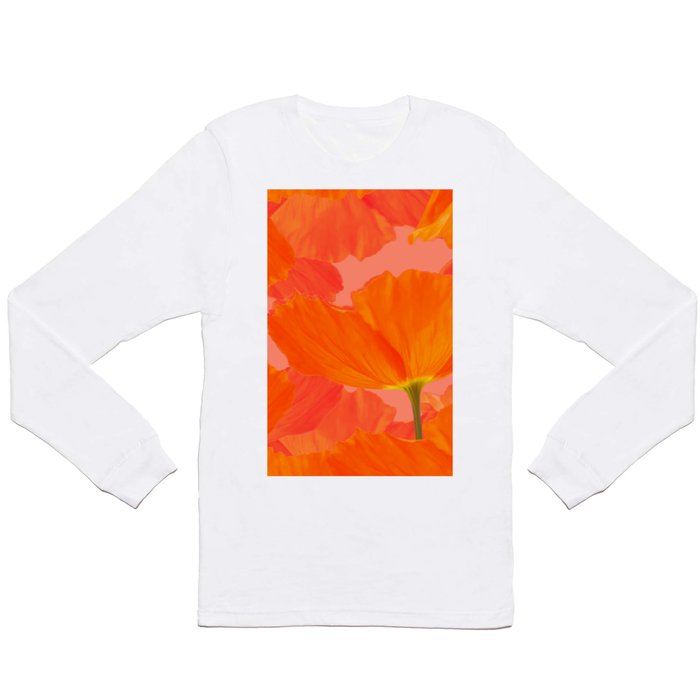 Beautiful Poppies Coral Color Background #decor #society6 #buyart Long Sleeve T Shirt