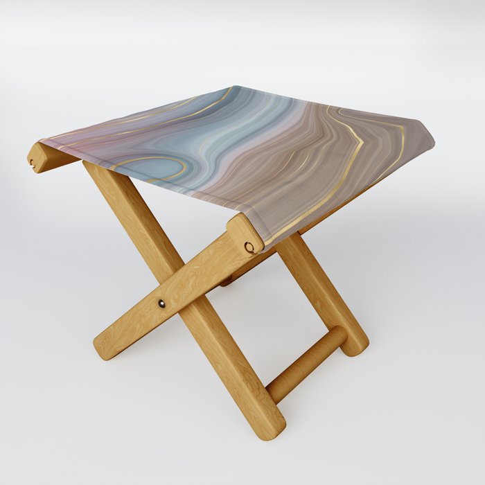 Blue Brown Gold Agate Geode Luxury Folding Stool