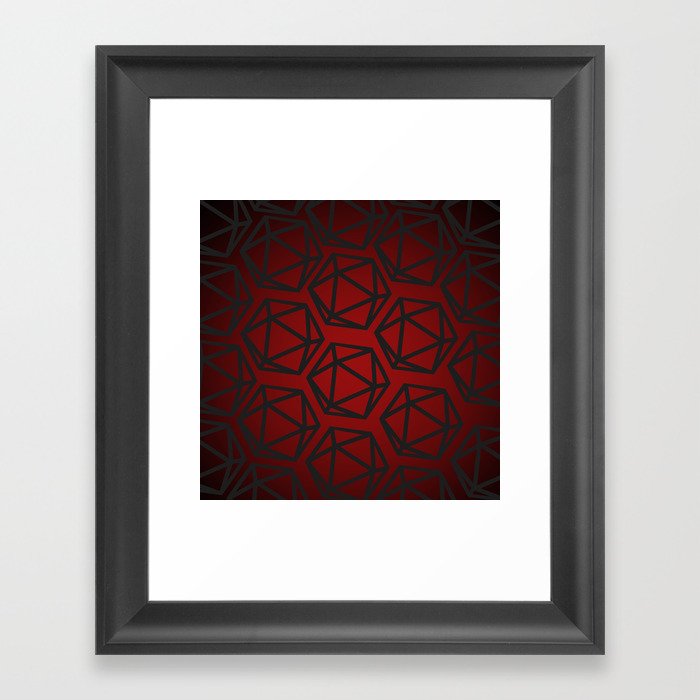 D20 Pattern - Red Black Gradient Framed Art Print