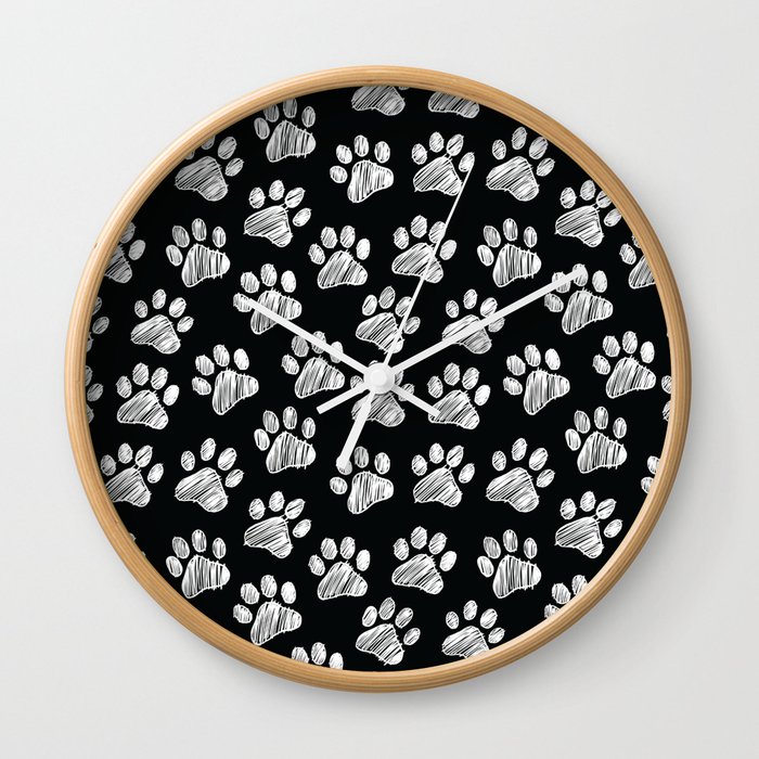 Paws doodle seamless pattern. Digital Illustration Background. Wall Clock