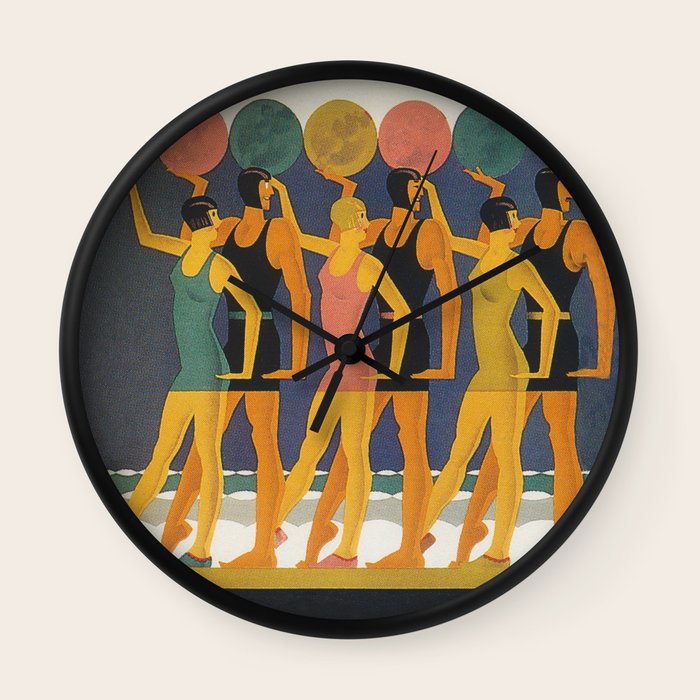 Art Deco Swimwear And Beach Vintage Poster Wall Clock By Art Deco Swimwear And Beach Vintage Poster Wall Clock By Vintagevault Society6