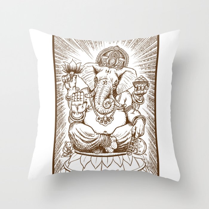 Ganesh: Brown Throw Pillow