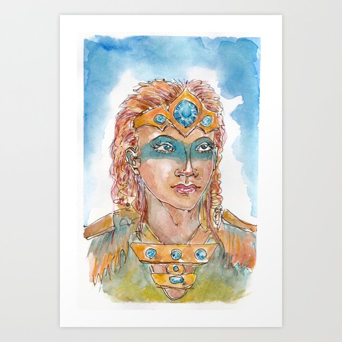 Watercolor Portrait Of A Warrior Girl In A Crown And Armor. Fan Art Skyrim Art Print By Art By Jeshta | Society6