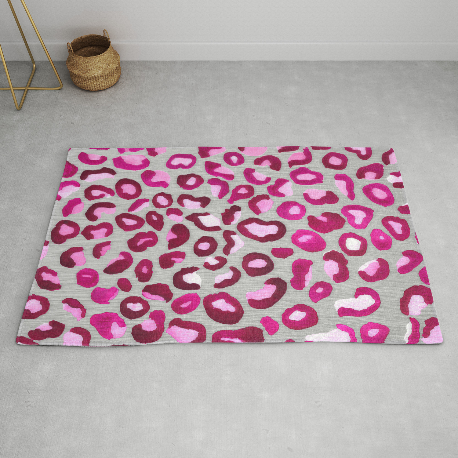 Hot Pink Watercolor Leopard Print On, Hot Pink Rugs