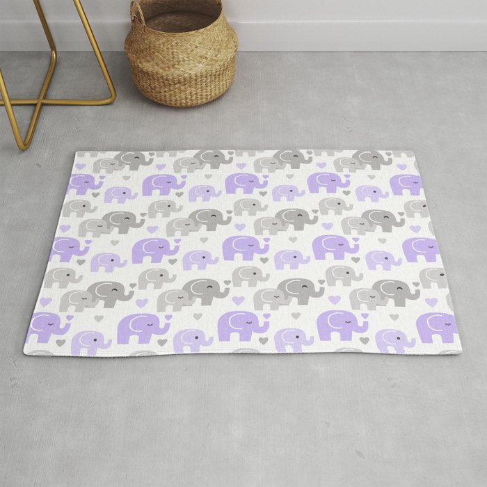 Purple Gray Elephant Baby Girl Nursery Rug by decampstudios Society6