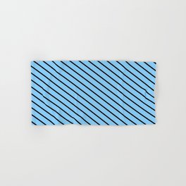 [ Thumbnail: Black & Light Sky Blue Colored Pattern of Stripes Hand & Bath Towel ]
