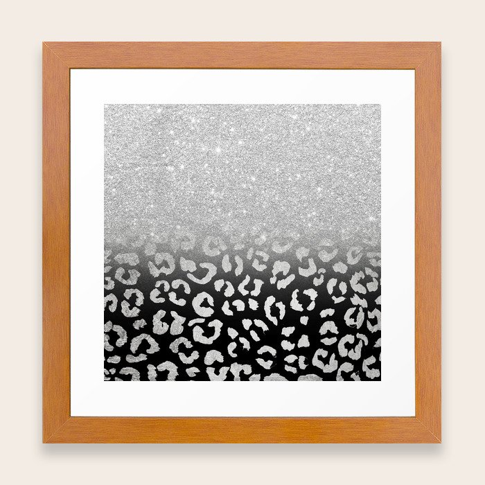Grey Silver Glitter Ombre Grey Black Hand Drawn Leopard Pattern Framed Art Print By Girlytrend Society6
