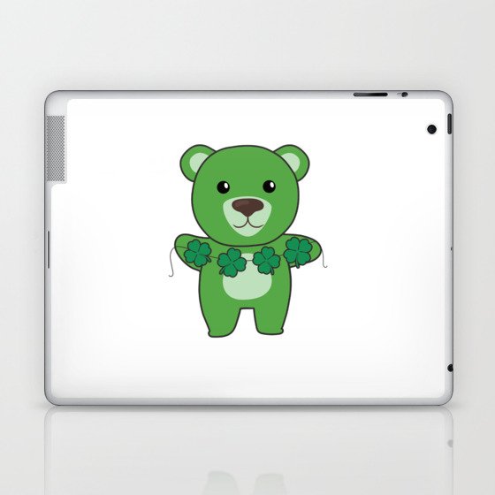Bear With Shamrocks Cute Animals For Luck Laptop & iPad Skin