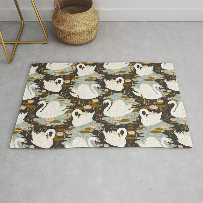 Swan Dance Pattern in Charcoal Background Rug