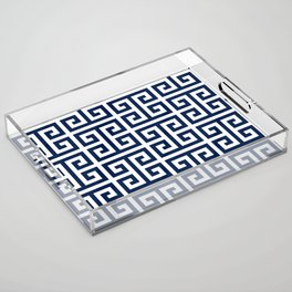 Dark Navy Blue and White Greek Key Pattern Acrylic Tray