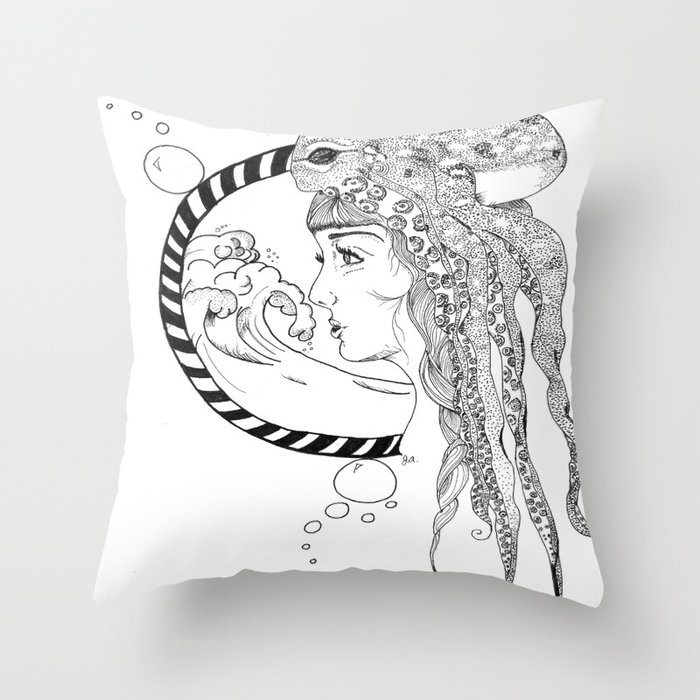 Octopus Woman Throw Pillow