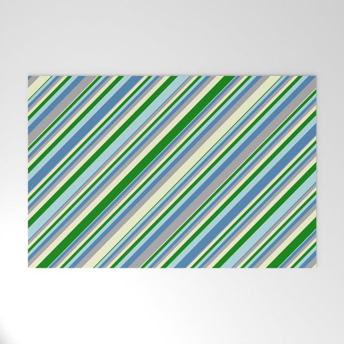 Eye-catching Blue, Dark Gray, Light Yellow, Green, and Powder Blue Colored Lined Pattern Welcome Mat