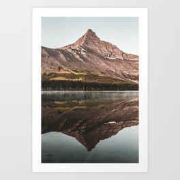 Grainy Vintage Lake Reflection Flinsch Peak Glacier National Park Montana Relaxing Mountain Scenery Art Print