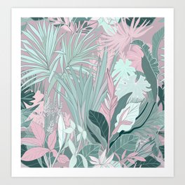 Wallpaper. Seamless tropical leaf pattern. Delicate, luxurious pattern of exotic leaves. Art Print
