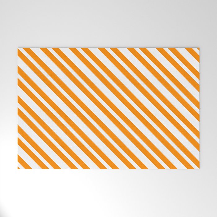 White & Dark Orange Colored Stripes/Lines Pattern Welcome Mat