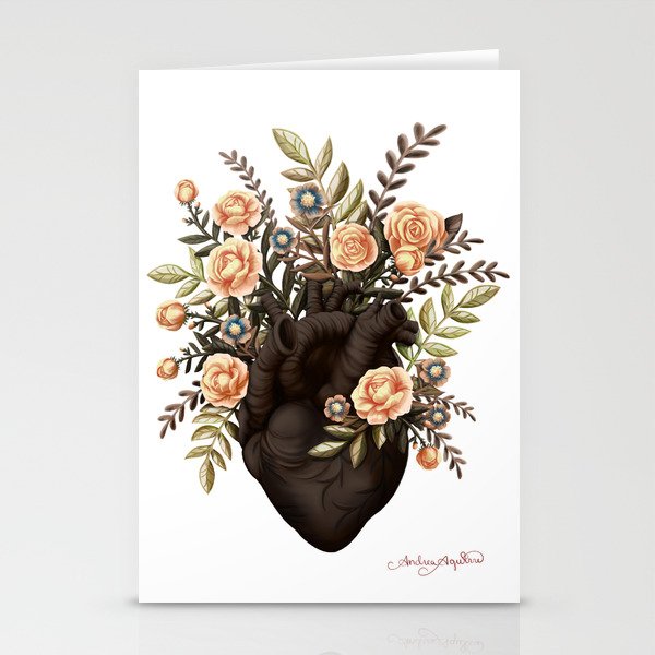 Dark Floral Heart Painting Stationery Cards
