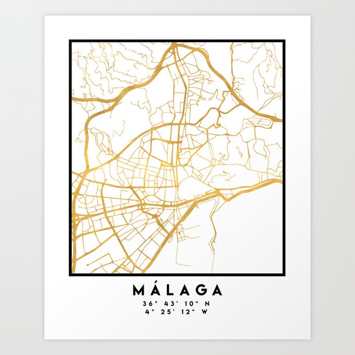 MALAGA SPAIN CITY STREET MAP ART Art Print