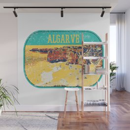 Nature landscape illustration - Algarve Portugal vintage travel, beach Wall Mural