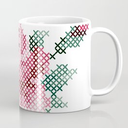 Rose blooms in cross stitch embroidery digital illustration by Akbaly Coffee Mug