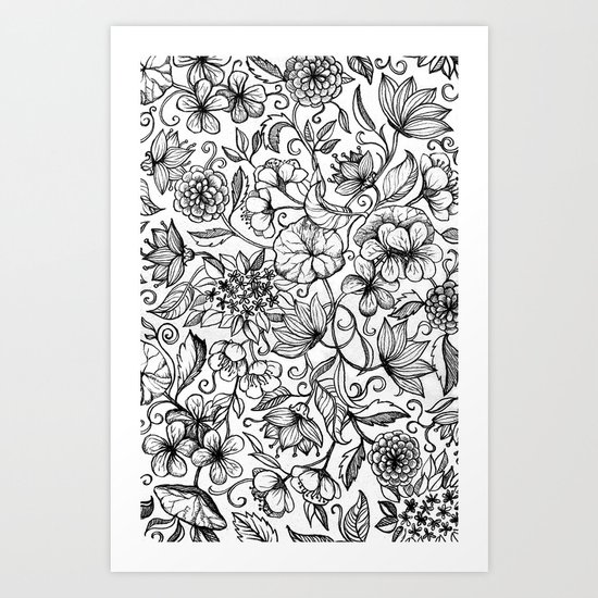 Hand Drawn Pencil Floral Pattern In Black And White Art Print By Micklyn Society6 But blending takes things to a whole other level: hand drawn pencil floral pattern in black and white art print by micklyn