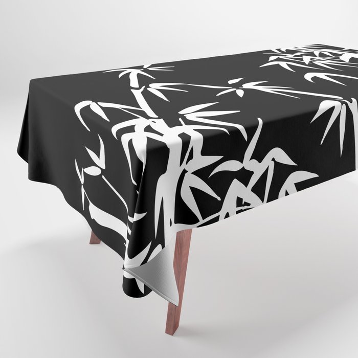 Bamboo Leaves White - black background Tablecloth by Move-Art | Society6