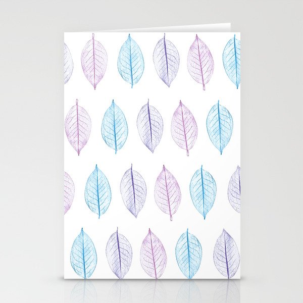 leaves pink blue and purple pencil print impressions Stationery Cards