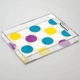Yellow White Purple Blue Polka Dots on Beige Acrylic Tray