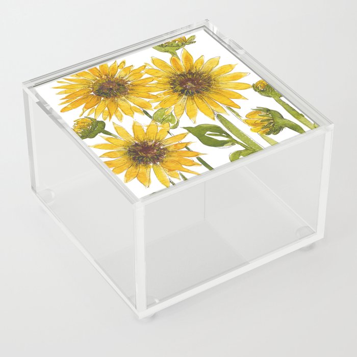 Yellow Sunflower Fields Watercolour Acrylic Box