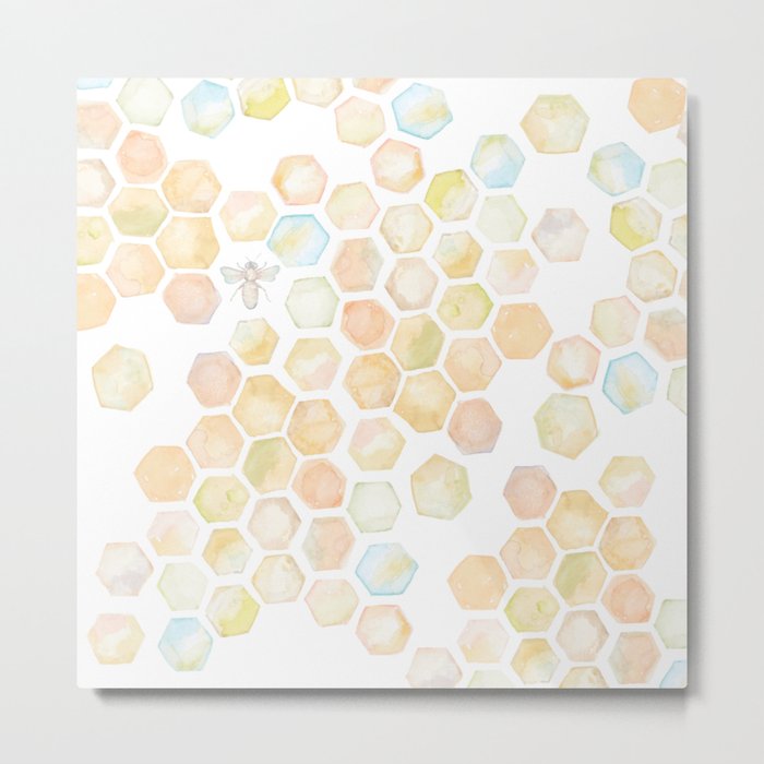 Bee and honeycomb watercolor Metal Print