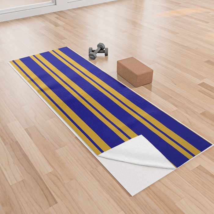 Goldenrod & Blue Colored Striped/Lined Pattern Yoga Towel