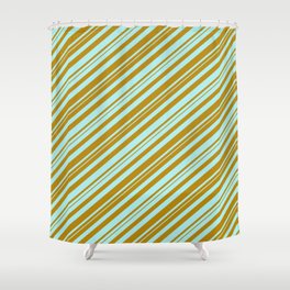 [ Thumbnail: Dark Goldenrod & Turquoise Colored Lines/Stripes Pattern Shower Curtain ]
