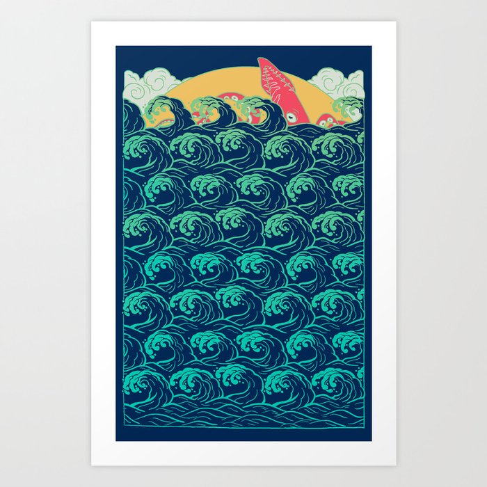 Squid on the waves Art Print