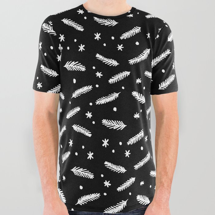 Christmas branches and stars - black and white All Over Graphic Tee