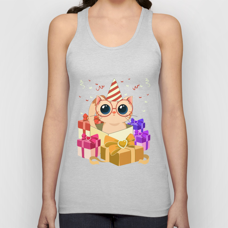 Funny Cat With Party Hat Birthday Gift Idea T Shirt Unisex Tank Top By Thebeardstudio Society6